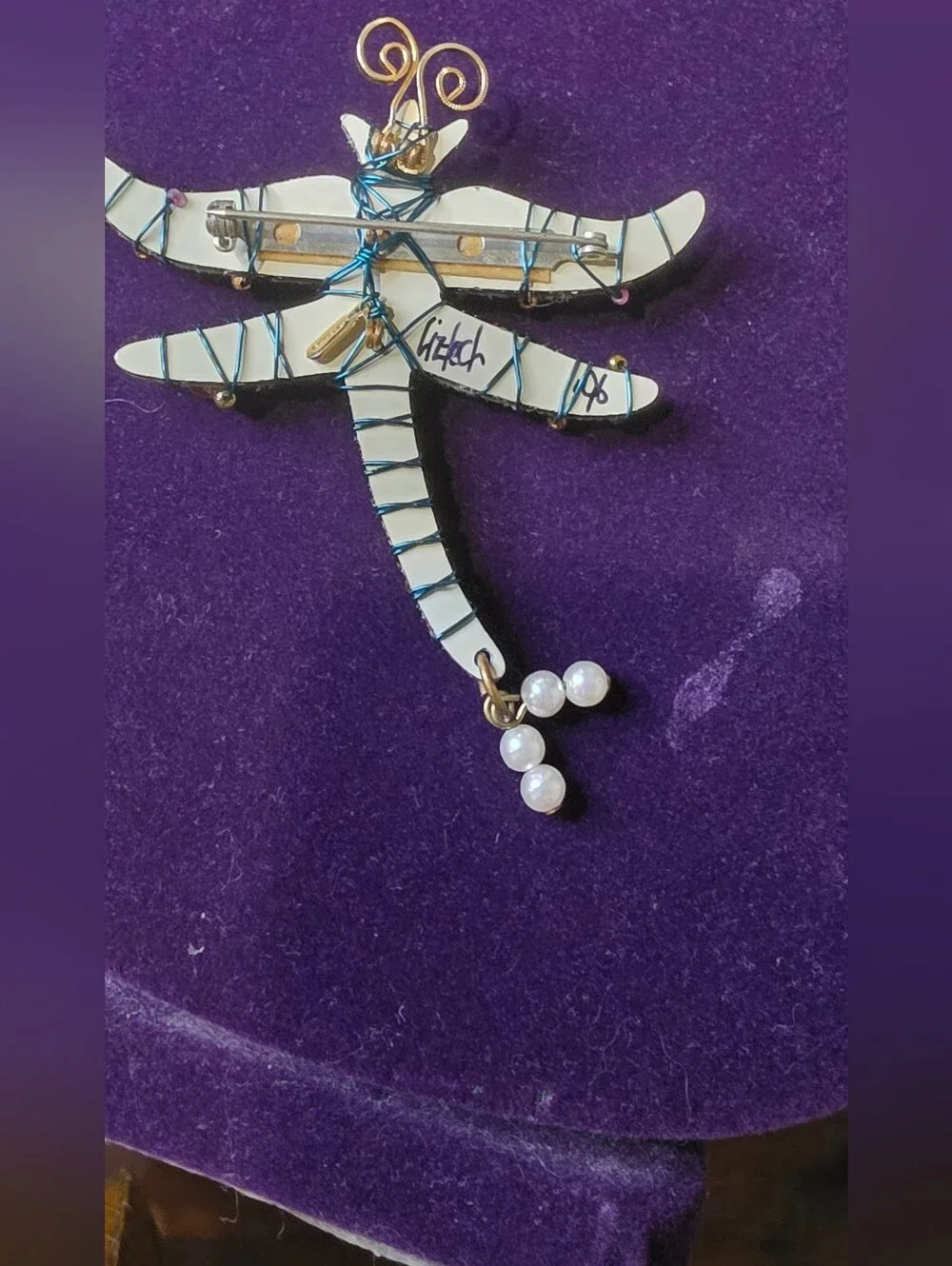 Vintage Signed Liztech '96 Dragonfly Brooch Pin Handcrafted Mixed Media Retired